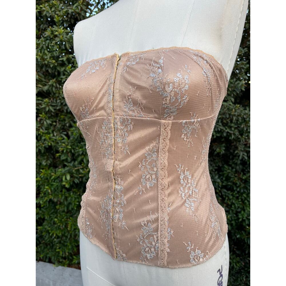 Y2K Hourglass Nude Brown Gold Lace Strapless Corset Small - Picture 4 of 12